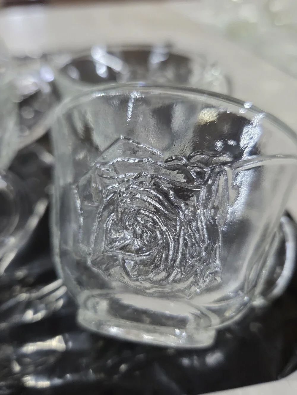VTG Indiana Glass Celebration Rose Punch Cups Clear Pressed Glass Set of 7